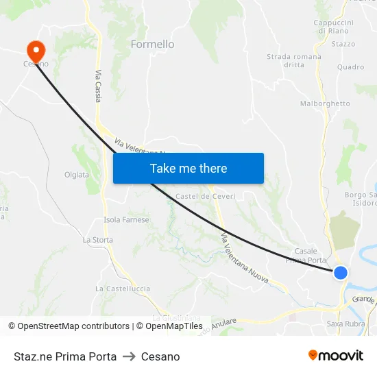 Prima Porta Station to Cesano map