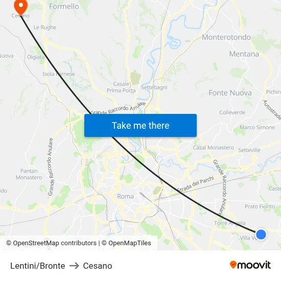 Lentini/Bronte to Cesano map