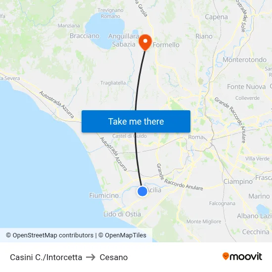Casini C./Intorcetta to Cesano map