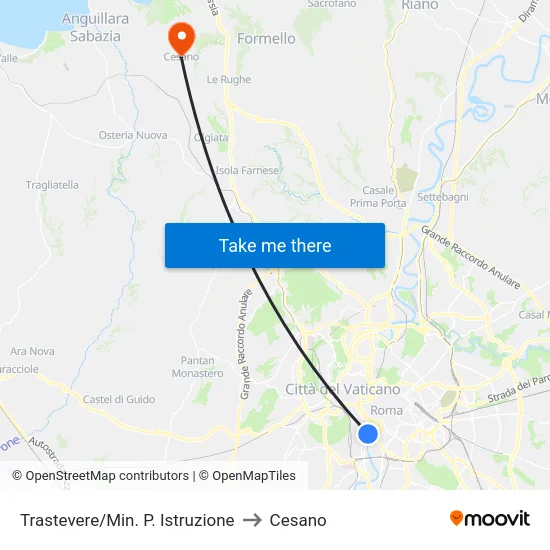 Trastevere/Min. P. Istruzione to Cesano map