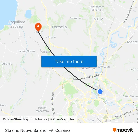 Nuovo Salario Station to Cesano map