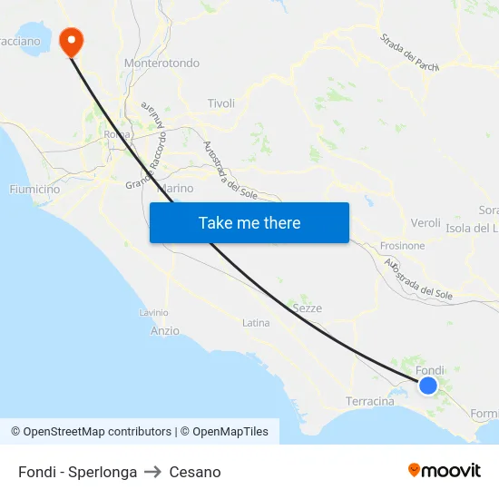 Fondi - Sperlonga to Cesano map