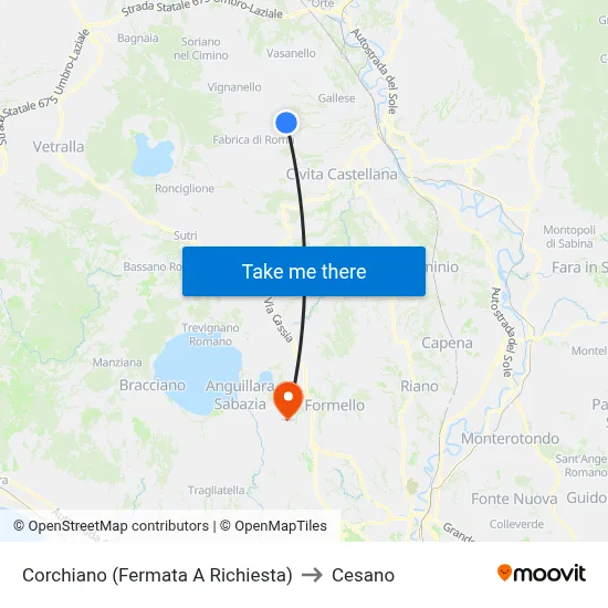 Corchiano (Request Stop) to Cesano map