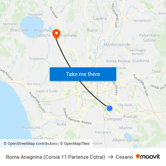 Roma Anagnina (Platform 11 Cotral Departures) to Cesano map