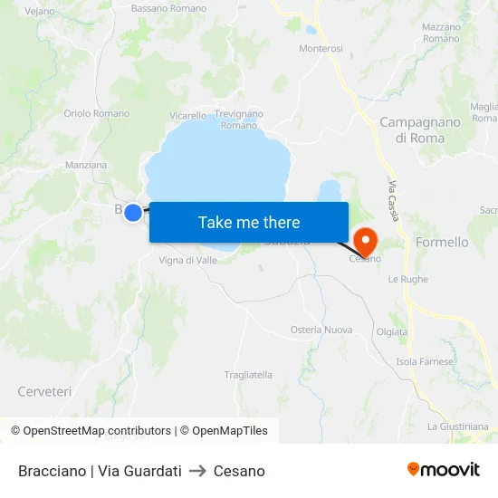 Bracciano | Via Guardati to Cesano map