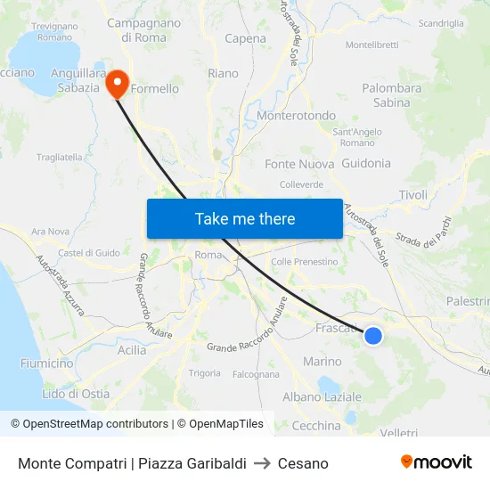 Monte Compatri | Piazza Garibaldi to Cesano map