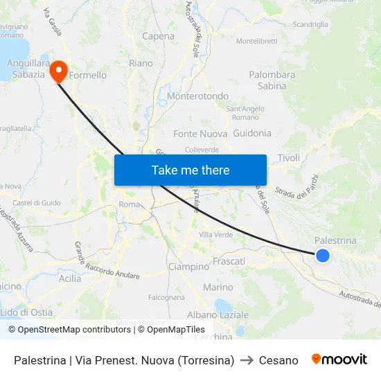 New Prenestina Street (Torresina) - Palestrina to Cesano map