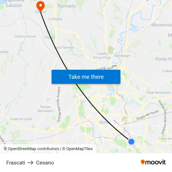Frascati to Cesano map