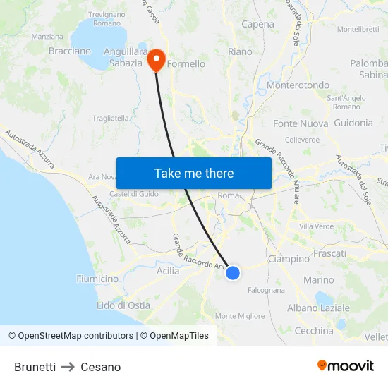 Brunetti to Cesano map