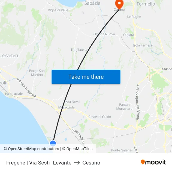 Fregene | Sestri Levante Road to Cesano map