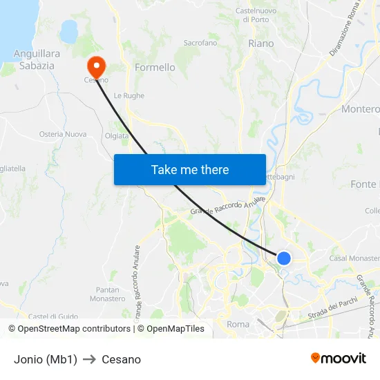 Jonio (Metro Line 1) to Cesano map