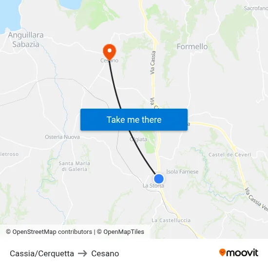 Cassia/Cerquetta to Cesano map