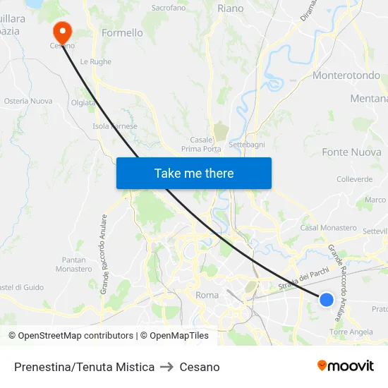 Prenestina/Tenuta Mistica to Cesano map