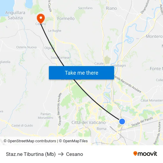Staz.ne Tiburtina (Mb) to Cesano map