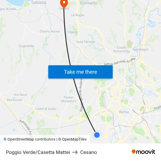 Poggio Verde/Casetta Mattei to Cesano map