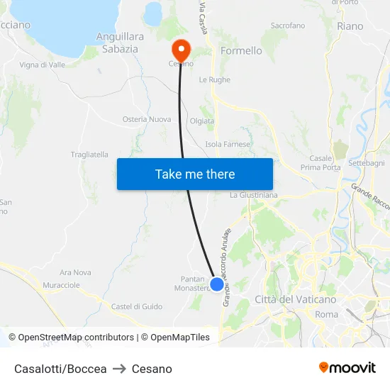 Casalotti/Boccea to Cesano map