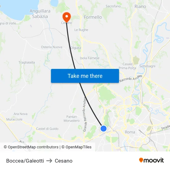 Boccea/Galeotti to Cesano map