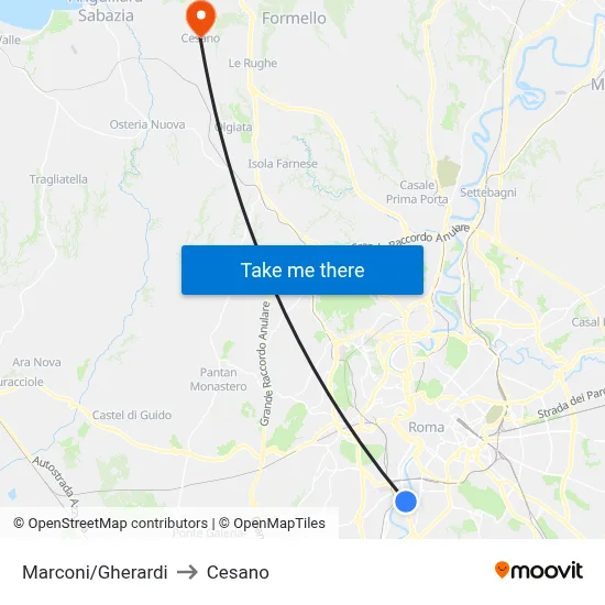 Marconi/Gherardi to Cesano map