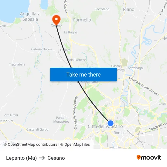 Lepanto (Ma) to Cesano map