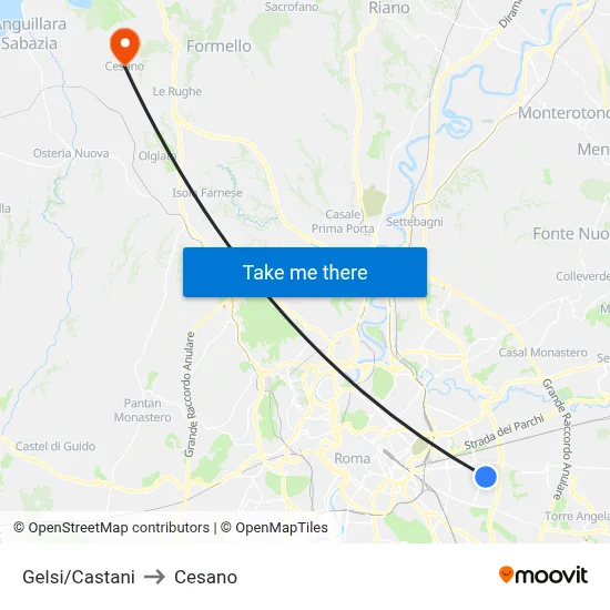 Gelsi/Castani to Cesano map