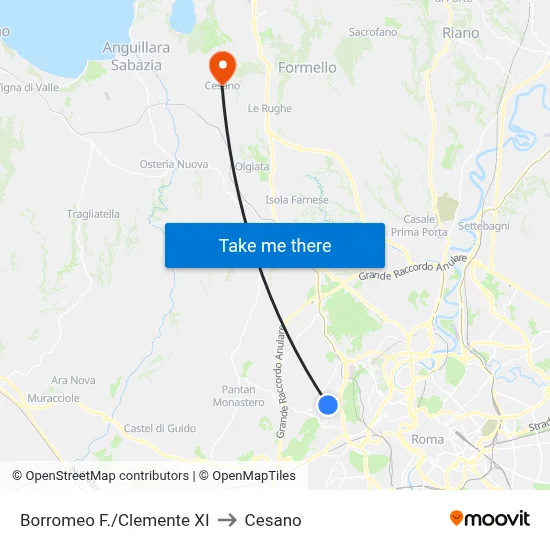 Borromeo F./Clemente XI to Cesano map