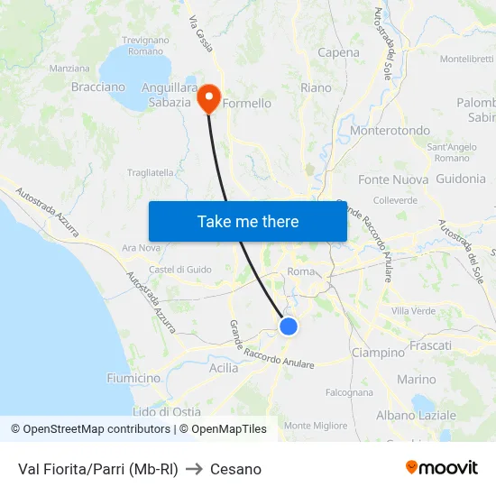 Val Fiorita/Parri (Metro-Rail) to Cesano map