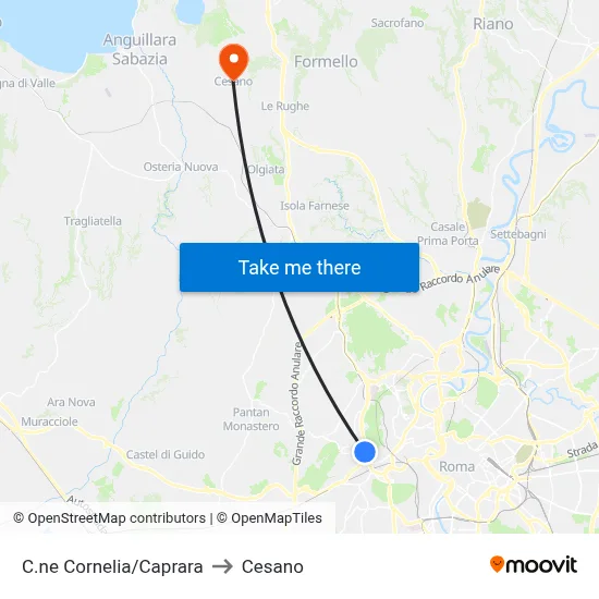 Cornelia Circle/Caprara to Cesano map