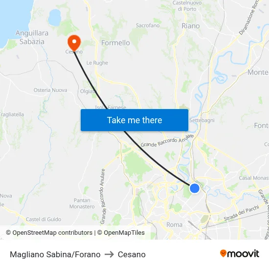 Magliano Sabina/Forano to Cesano map