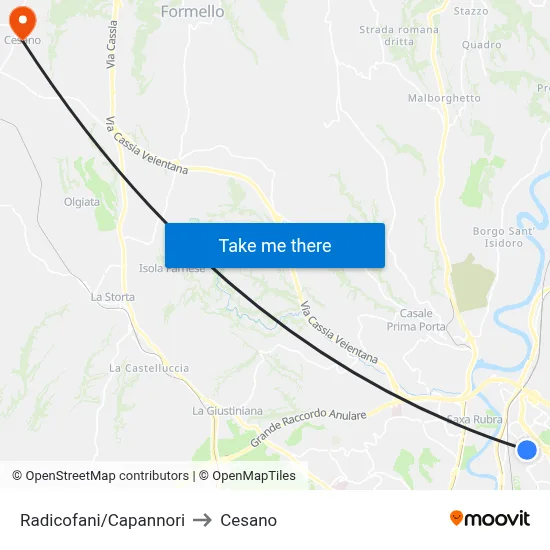 Radicofani/Capannori to Cesano map
