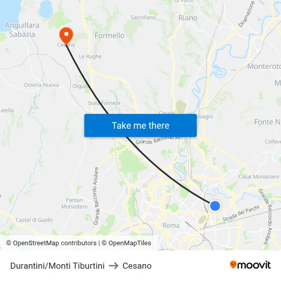 Durantini/Monti Tiburtini to Cesano map