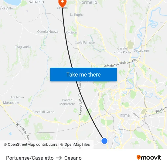 Portuense/Casaletto to Cesano map