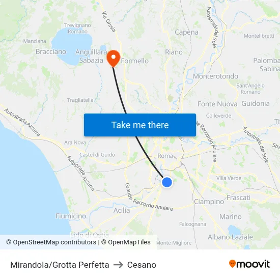 Mirandola/Grotta Perfetta to Cesano map