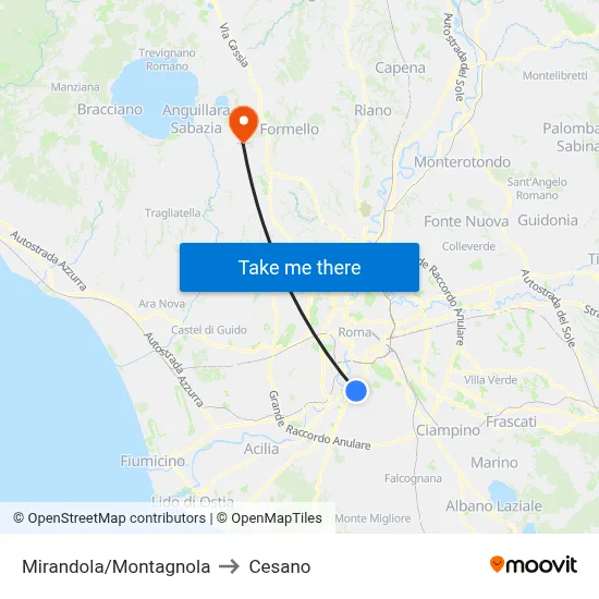 Mirandola/Montagnola to Cesano map