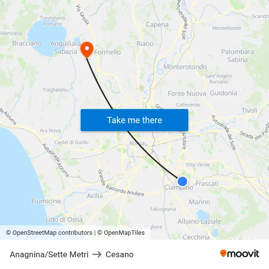 Anagnina/Sette Metri to Cesano map