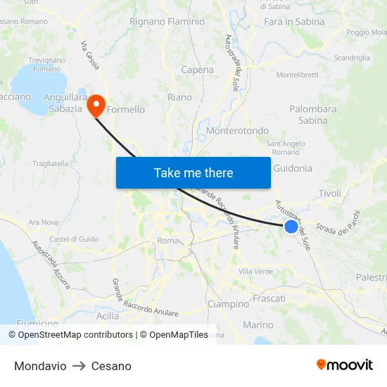 Mondavio to Cesano map