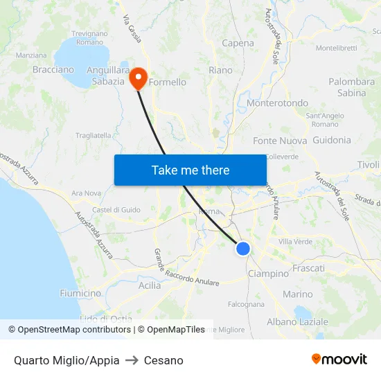 Fourth Mile/Appia to Cesano map