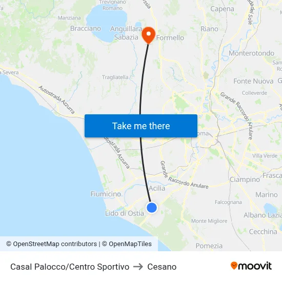 Casal Palocco/Sports Center to Cesano map