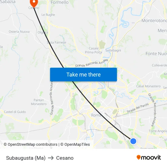 Subaugusta (Metro A) to Cesano map