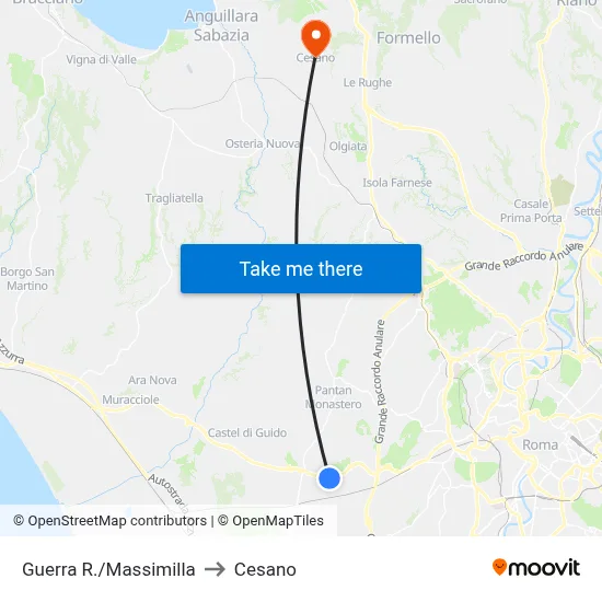 Guerra/Massimilla to Cesano map