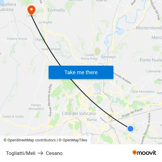 Togliatti/Meli to Cesano map