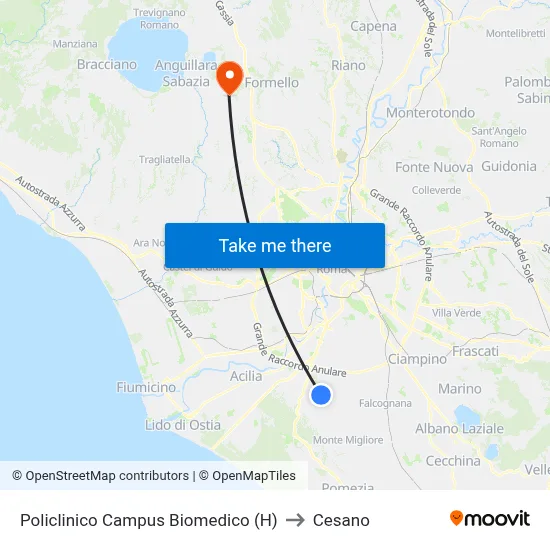 Biomedical Campus Hospital to Cesano map
