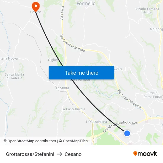 Grottarossa/Stefanini to Cesano map