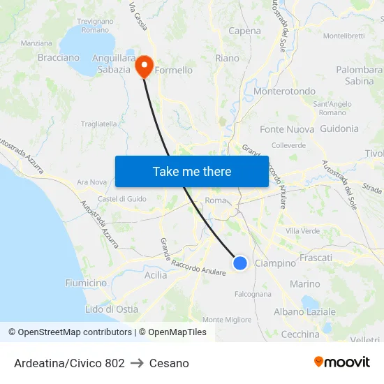 Ardeatina/Number 802 to Cesano map