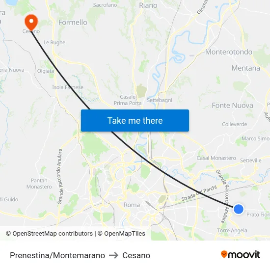 Prenestina/Montemarano to Cesano map