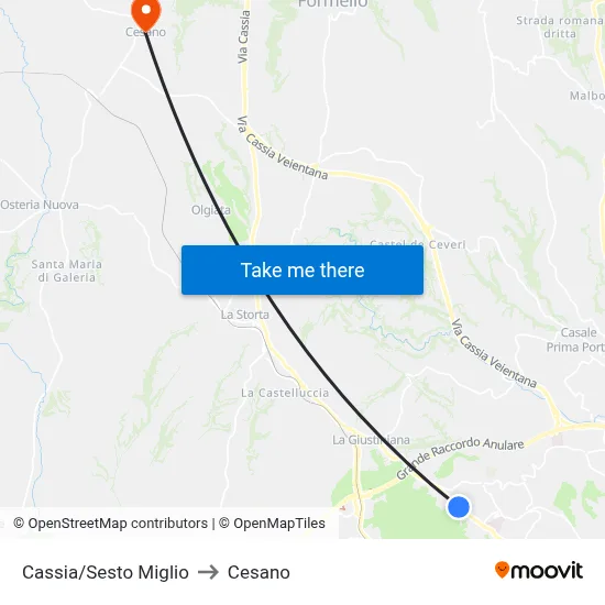Cassia/Sixth Mile to Cesano map