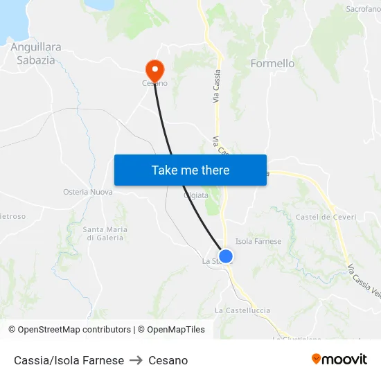 Cassia/Isola Farnese to Cesano map