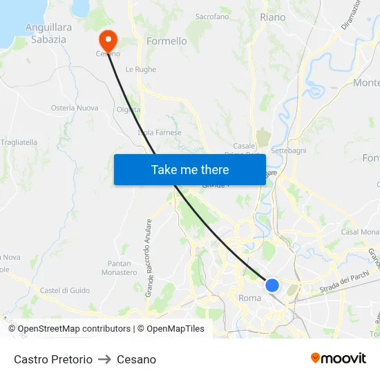 Castro Pretorio to Cesano map