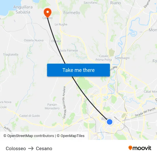 Colosseum to Cesano map