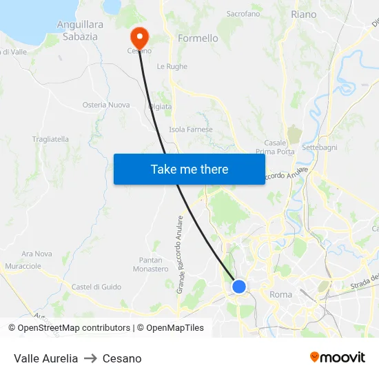 Valle Aurelia to Cesano map