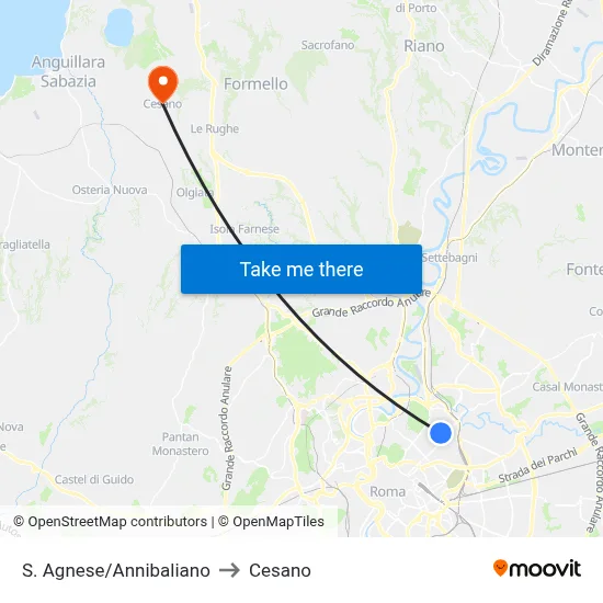 St. Agnes/Annibaliano to Cesano map